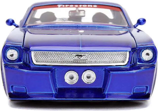 Alt view image 5 of 6 - 1965 Ford Mustang #5 "L. John's Racing" Candy Blue with Flame Graphics "Bigtime Muscle" Series 1/24 Diecast Model Car by Jada