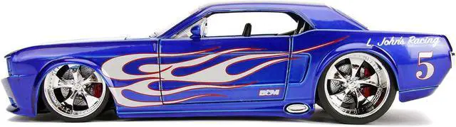 Alt view image 3 of 6 - 1965 Ford Mustang #5 "L. John's Racing" Candy Blue with Flame Graphics "Bigtime Muscle" Series 1/24 Diecast Model Car by Jada