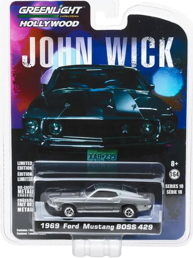 Alt view image 3 of 3 - 1969 Ford Mustang Boss 429 Gray Metallic with Black Stripes "John Wick" (2014) Movie 1/64 Diecast Model Car by Greenlight