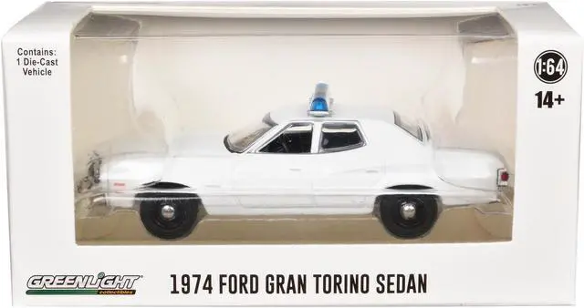 Main image of 1974-1976 Ford Gran Torino Sedan Police Car White with Light Bar 1/64 Diecast Model Car by Greenlight