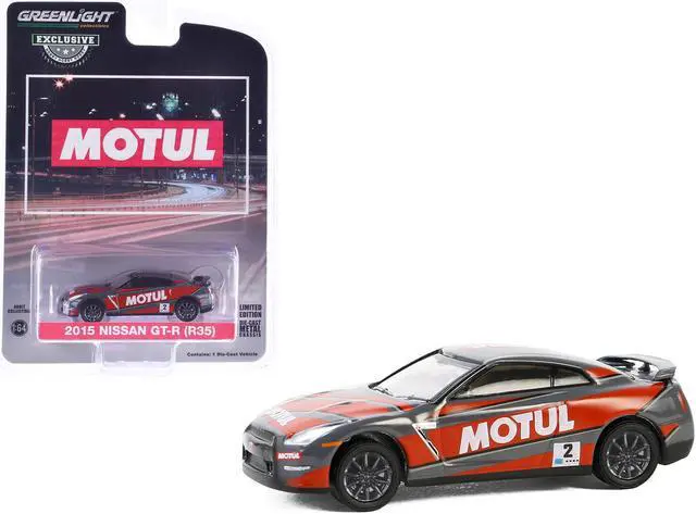 Main image of 2015 Nissan GT-R (R35) #2 "MOTUL" Gray with Red Graphics "Hobby Exclusive" Series 1/64 Diecast Model Car by Greenlight
