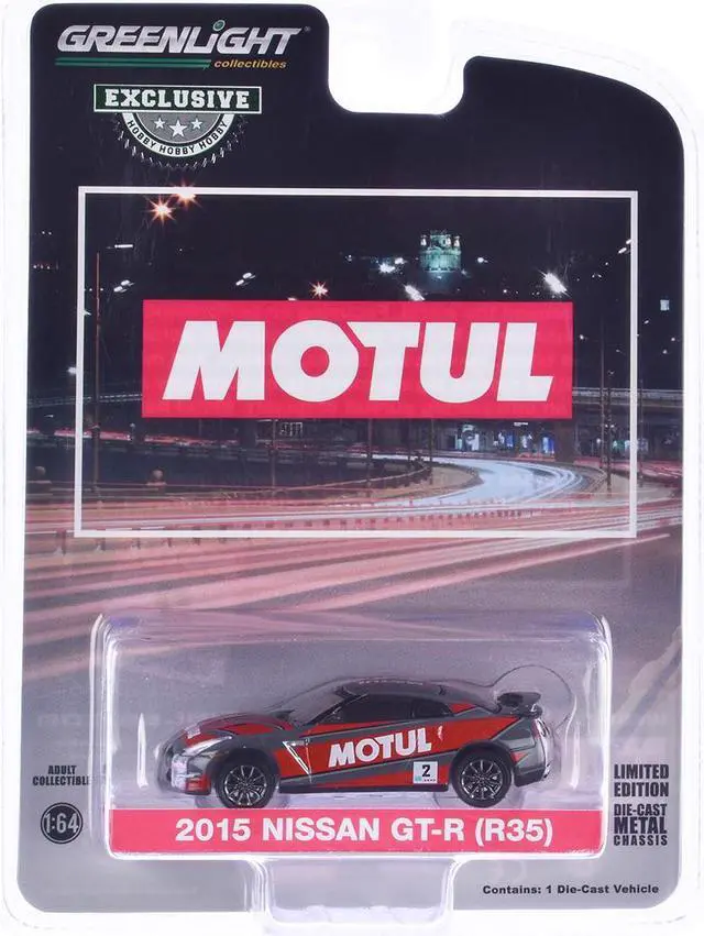 Alt view image 3 of 6 - 2015 Nissan GT-R (R35) #2 "MOTUL" Gray with Red Graphics "Hobby Exclusive" Series 1/64 Diecast Model Car by Greenlight