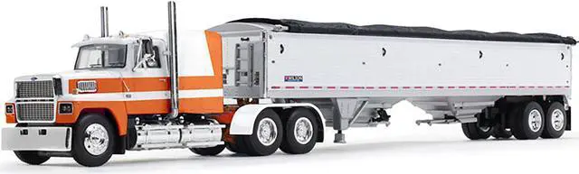 Alt view image 2 of 3 - Ford LTL 9000 60" Aerodyne Sleeper with Wilson Pacesetter Grain Trailer Orange and White 1/64 Diecast Model by DCP/First Gear