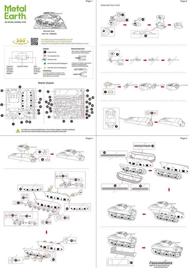 Alt view image 6 of 6 - Model Kit American Sherman Tank (Moderate Difficulty) Steel Model by Metal Earth