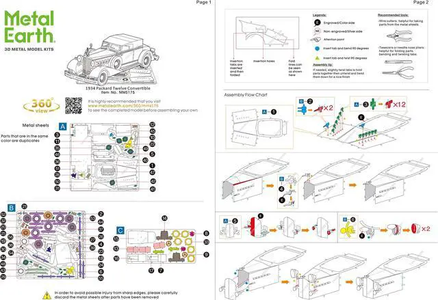 Alt view image 4 of 5 - Model Kit 1934 Packard Twelve Convertible Red with Tan Soft Top (Moderate Difficulty) Steel Model by Metal Earth