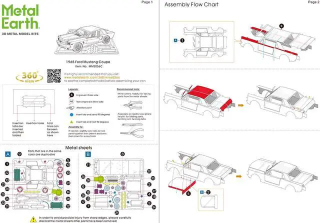Alt view image 5 of 6 - Model Kit 1965 Ford Mustang Red (Moderate Difficulty) Steel Model by Metal Earth