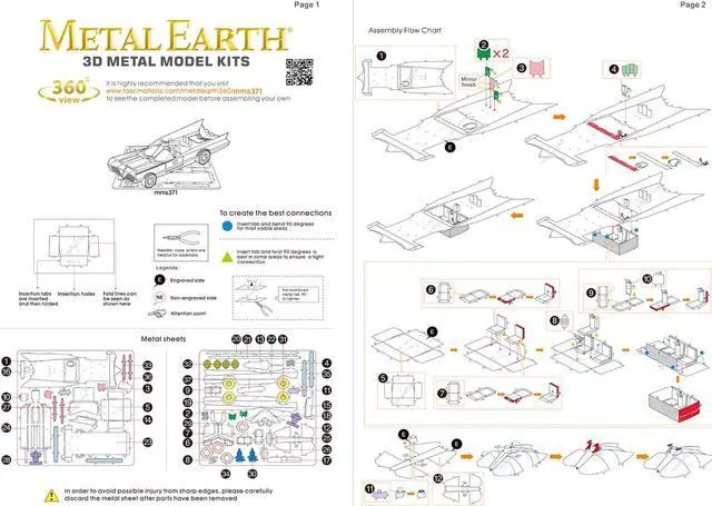Alt view image 5 of 6 - Model Kit 1966 Classic TV Series Batmobile "Batman" (1966) TV Series (Challenging Difficulty) Steel Model by Metal Earth