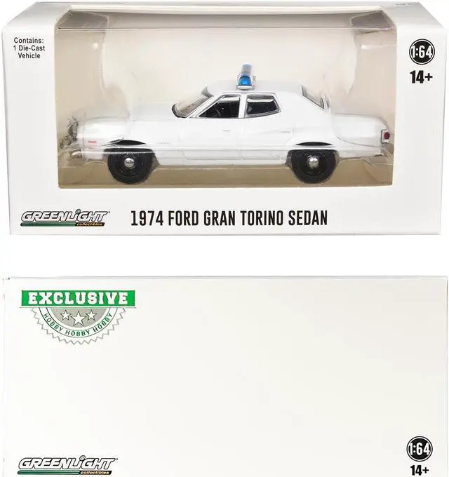 Alt view image 3 of 3 - 1974-1976 Ford Gran Torino Sedan Police Car White with Light Bar 1/64 Diecast Model Car by Greenlight