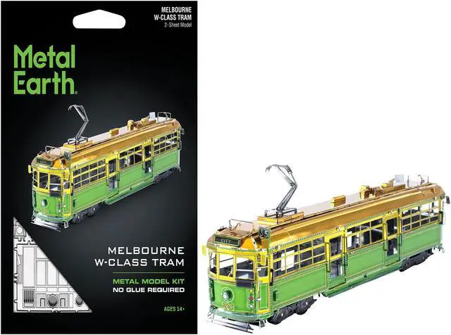 Main image of Model Kit Melbourne W-class Tram Green and Gold (Moderate Difficulty) Steel Model by Metal Earth
