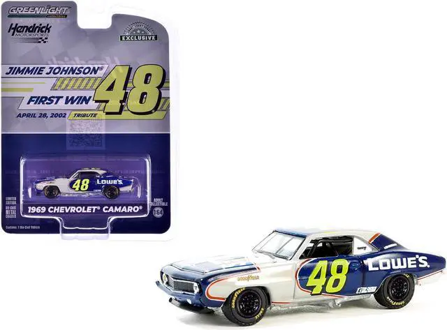 Main image of 1969 Chevrolet Camaro #48 "Hendrick Motorsports" Dark Blue and White w/Graphics 1/64 Diecast Model Car by Greenlight
