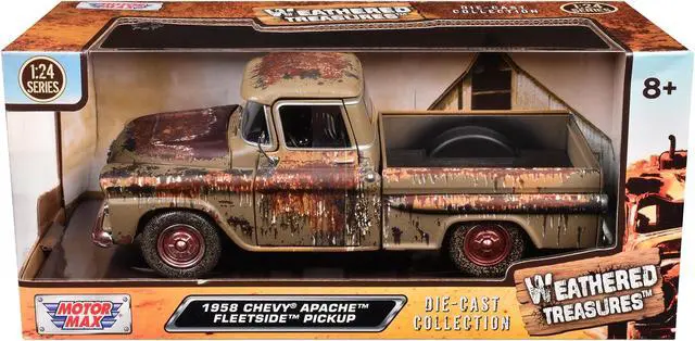 Main image of 1958 Chevrolet Apache Fleetside Pickup Brown (Rusted) "Weathered Treasures" Series 1/24 Diecast Model Car by Motormax
