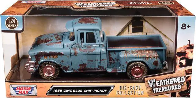 Main image of 1955 GMC Blue Chip Pickup Truck Matt Blue (Rusted) "Weathered Treasures" Series 1/24 Diecast Model Car by Motormax