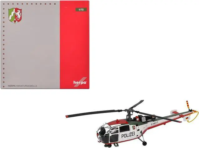 Main image of Aerospatiale Alouette III Helicopter "Polizeifliegerstaffel Nordrhein-Westfalen" White w/Red & Green 1/72 Diecast Model by Herpa