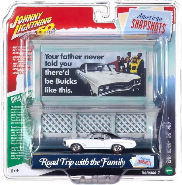 Alt view image 6 of 9 - 1967 Buick GS 400 White with "Buick" City Billboard "Johnny Lightning 50th Anniv." 1/64 Diecast Car by Johnny Lightning