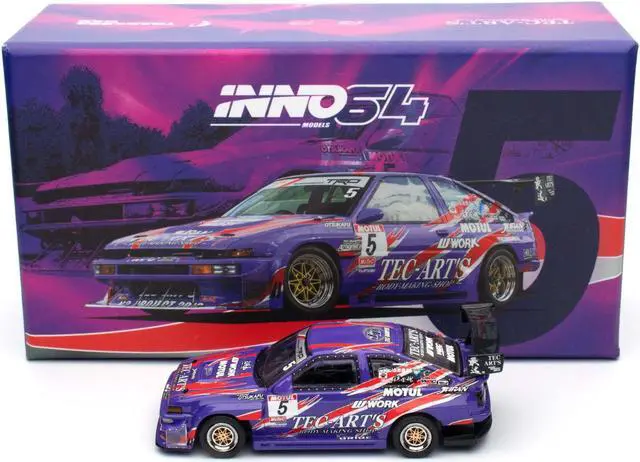 Alt view image 3 of 4 - Toyota Sprinter Trueno (AE86) RHD #5 "N2 Project by TEC-ART's" Purple Metallic w/Graphics 1/64 Diecast Model Car by Inno Models