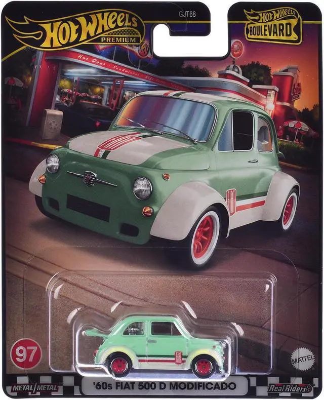 Main image of 1960's Fiat 500 D Modificado Light Green with Stripes "Boulevard" Series Diecast Model Car by Hot Wheels