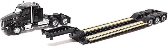 Alt view image 3 of 6 - Kenworth T880 SBFS Sleeper Tandem Tractor Black w/Trailer & CAT 320D L Hydraulic Excavator 1/87 Diecast Model by Diecast Masters
