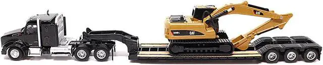 Alt view image 2 of 6 - Kenworth T880 SBFS Sleeper Tandem Tractor Black w/Trailer & CAT 320D L Hydraulic Excavator 1/87 Diecast Model by Diecast Masters