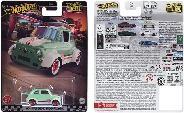 Alt view image 3 of 3 - 1960's Fiat 500 D Modificado Light Green with Stripes "Boulevard" Series Diecast Model Car by Hot Wheels