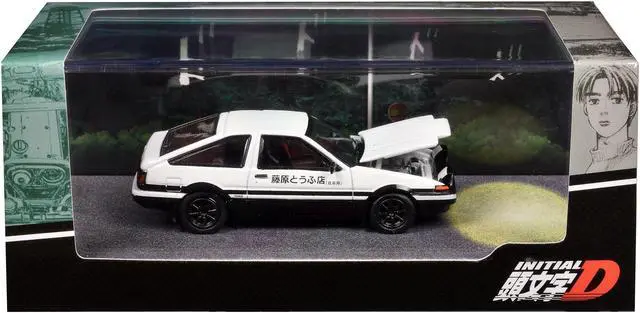 Main image of Toyota Sprinter Trueno (AE86) RHD White and Black "Engine Mounted Model VS Kyoichi Sudo" 1/64 Diecast Model Car by Hobby Japan