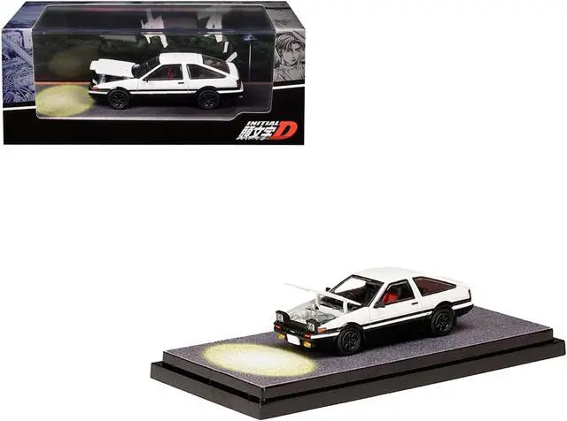 Main image of Toyota Sprinter Trueno (AE86) RHD White and Black "Engine Mounted Model VS Wataru Akiyama" 1/64 Diecast Model Car by Hobby Japan