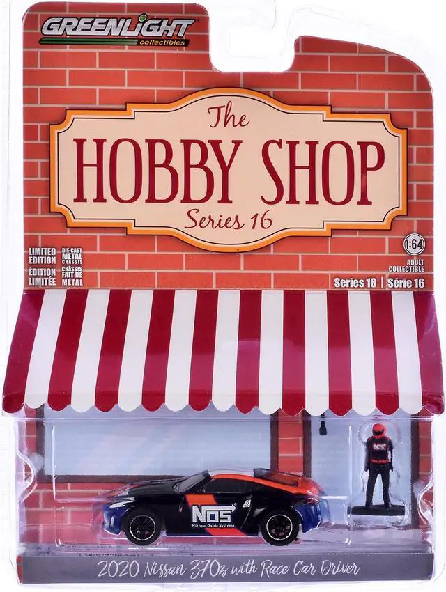 Alt view image 3 of 3 - 2020 Nissan 370z "NOS Nitrous Oxide Systems" Black with Graphics and Race Car Driver 1/64 Diecast Model Car by Greenlight