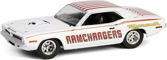Alt view image 2 of 3 - 1970 Plymouth Hemi Barracuda "Ramchargers" White with Red "Running on Empty" Series 17 1/64 Diecast Model Car by Greenlight
