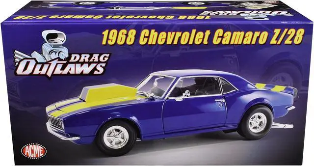 Alt view image 6 of 6 - 1968 Chevrolet Camaro Z/28 Blue with Yellow Stripes "Drag Outlaws" Limited Edition to 244 pieces 1/18 Diecast Model Car by ACME