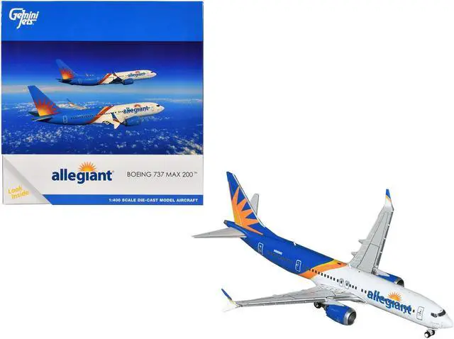 Main image of Boeing 737 MAX 200 Commercial Aircraft "Allegiant Air" (N810MG) White and Blue 1/400 Diecast Model by GeminiJets