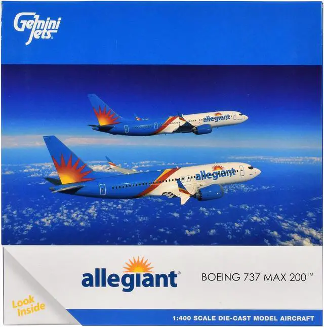 Alt view image 3 of 6 - Boeing 737 MAX 200 Commercial Aircraft "Allegiant Air" (N810MG) White and Blue 1/400 Diecast Model by GeminiJets