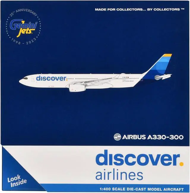 Alt view image 3 of 6 - Airbus A330-300 Commercial Aircraft "Discover Airlines" (D-AIKK) White with Blue Tail 1/400 Diecast Model by GeminiJets