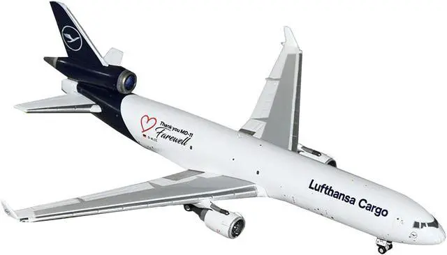 Alt view image 2 of 6 - McDonnell Douglas MD-11F Commercial Aircraft "Lufthansa Cargo" White with Dark Blue 1/400 Diecast Model by GeminiJets