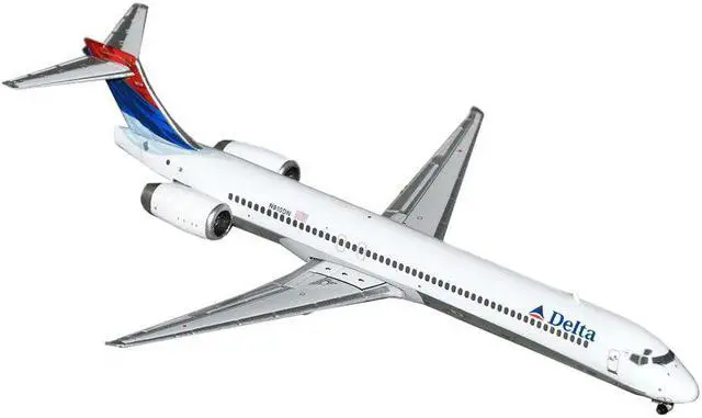 Alt view image 2 of 6 - McDonnell Douglas MD-90 Commercial Aircraft "Delta Air Lines" White with Blue and Red Tail 1/400 Diecast Model by GeminiJets