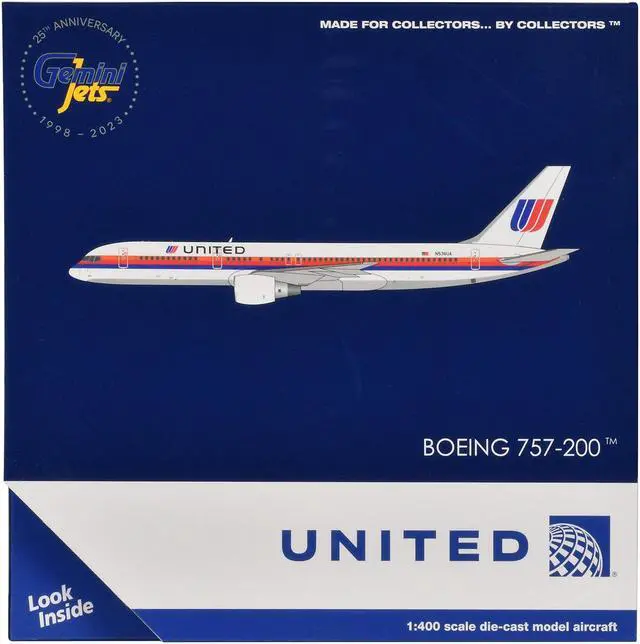 Alt view image 3 of 6 - Boeing 757-200 Commercial Aircraft "United Airlines" (N536UA) White with Stripes 1/400 Diecast Model by GeminiJets