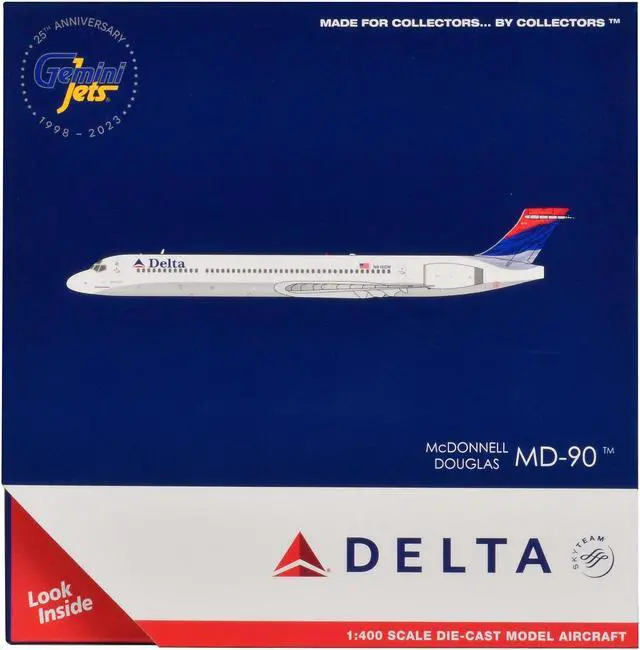 Alt view image 3 of 6 - McDonnell Douglas MD-90 Commercial Aircraft "Delta Air Lines" White with Blue and Red Tail 1/400 Diecast Model by GeminiJets