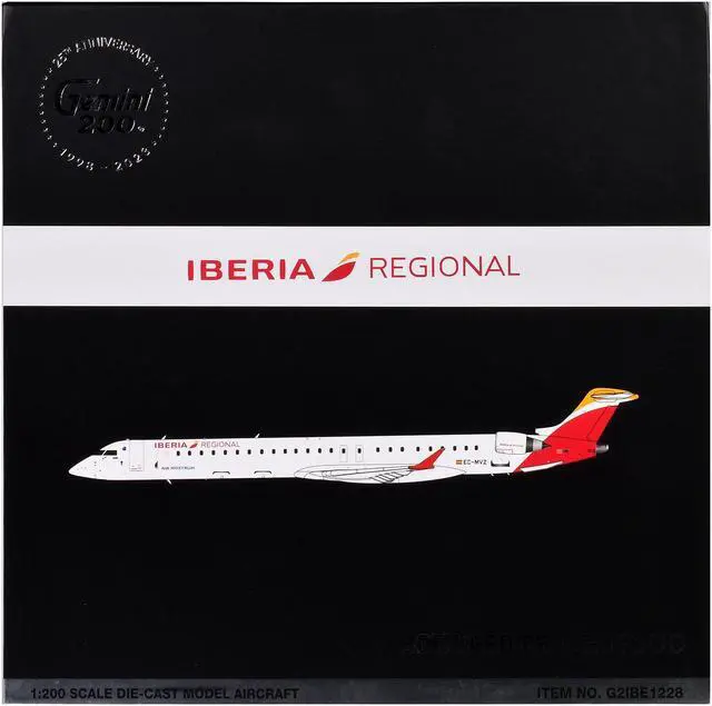 Alt view image 3 of 6 - Bombardier CRJ1000 Commercial Aircraft "Iberia Regional" White with Red "Gemini 200" Series 1/200 Diecast Model by GeminiJets