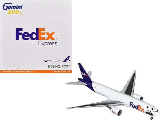 Main image of Boeing 777-200LR Commercial Aircraft "FedEx" White with Purple Tail "Gemini 200" Series 1/200 Diecast Model by GeminiJets