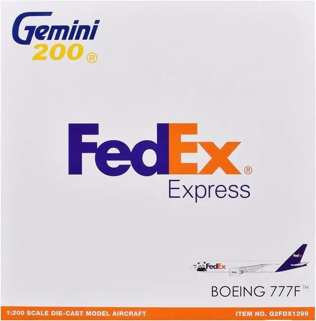 Alt view image 3 of 3 - Boeing 777-200LR Commercial Aircraft "FedEx" White with Purple Tail "Gemini 200" Series 1/200 Diecast Model by GeminiJets
