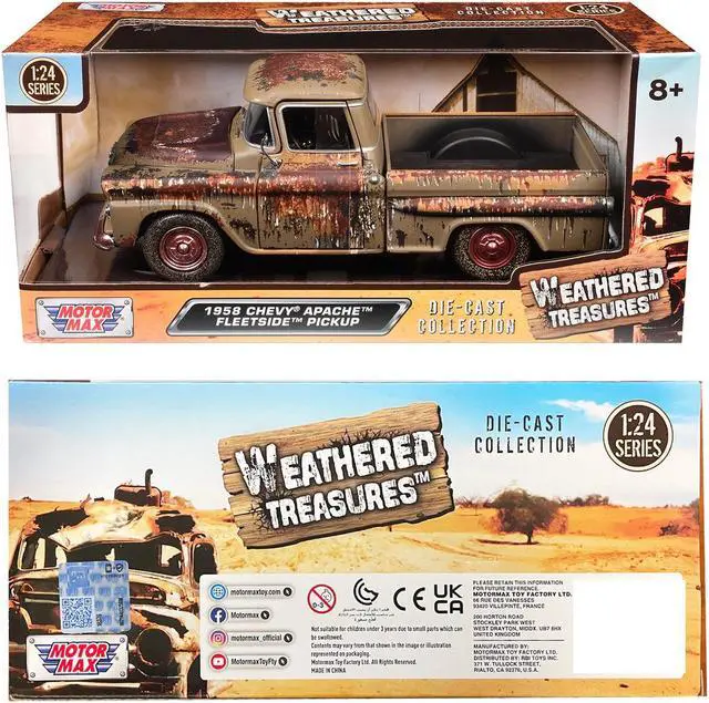 Alt view image 3 of 3 - 1958 Chevrolet Apache Fleetside Pickup Brown (Rusted) "Weathered Treasures" Series 1/24 Diecast Model Car by Motormax
