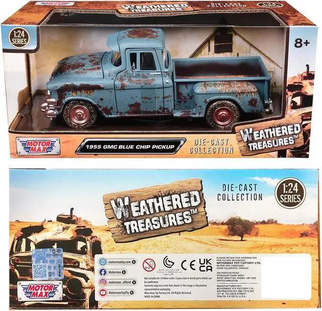 Alt view image 3 of 3 - 1955 GMC Blue Chip Pickup Truck Matt Blue (Rusted) "Weathered Treasures" Series 1/24 Diecast Model Car by Motormax