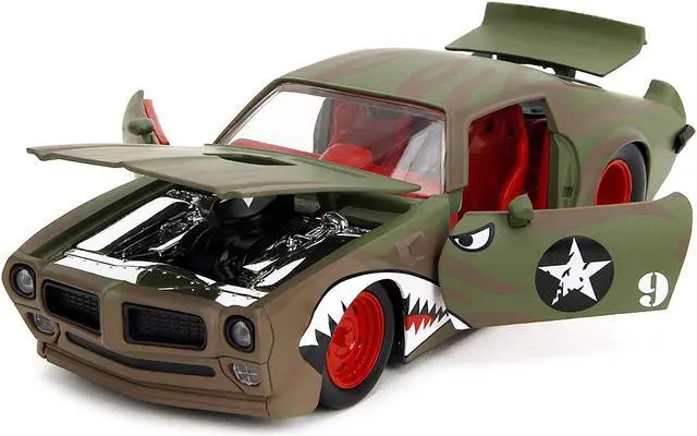 Alt view image 2 of 11 - 1972 Pontiac Firebird #9 Green Camouflage Flames with Graphics and Red Interior "Bigtime Muscle" 1/24 Diecast Model Car by Jada