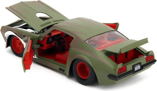 Alt view image 4 of 11 - 1972 Pontiac Firebird #9 Green Camouflage Flames with Graphics and Red Interior "Bigtime Muscle" 1/24 Diecast Model Car by Jada