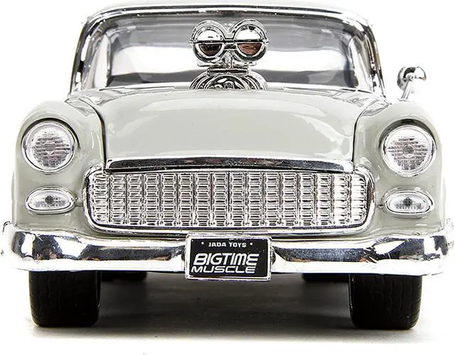 Alt view image 6 of 11 - 1955 Chevrolet Bel Air "Ghost Gas - Mike's Speed Equip" Light Gray & Blue "Bigtime Muscle" Series 1/24 Diecast Model Car by Jada