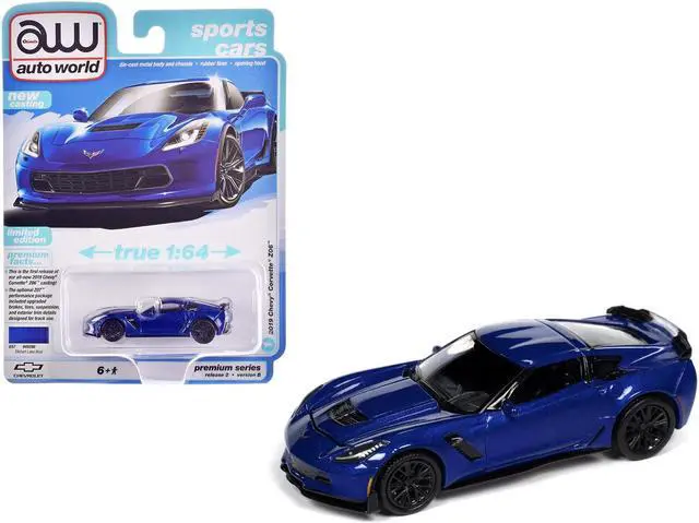 Main image of 2019 Chevrolet Corvette Z06 Elkhart Lake Blue Metallic "Sports Cars" Series 1/64 Diecast Model Car by Auto World