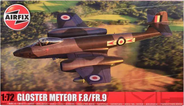 Main image of Level 2 Model Kit of Gloster Meteor F.8/FR.9 Fighter Aircraft with 2 Scheme Options 1/72 Plastic Model Kit by Airfix