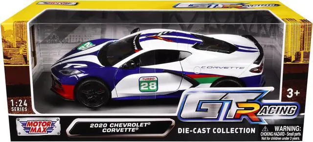 Alt view image 3 of 6 - 2020 Chevrolet Corvette #28 White with Blue Graphics "GT Racing" Series 1/24 Diecast Model Car by Motormax