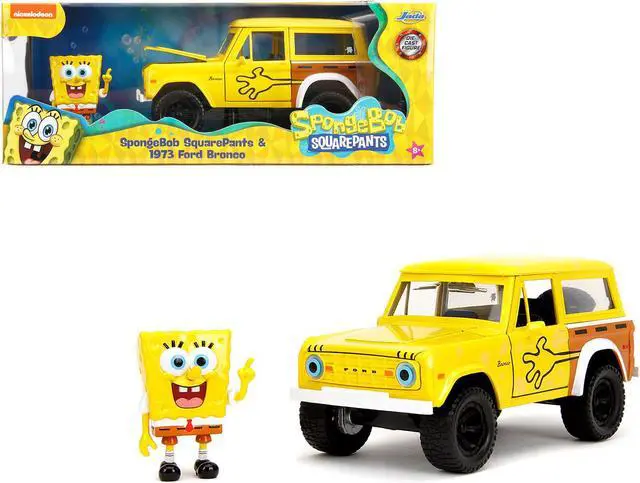 Main image of 1973 Ford Bronco Yellow with Graphics & Diecast Figure "SpongeBob SquarePants" (1999Current) TV 1/24 Diecast Model Car by Jada