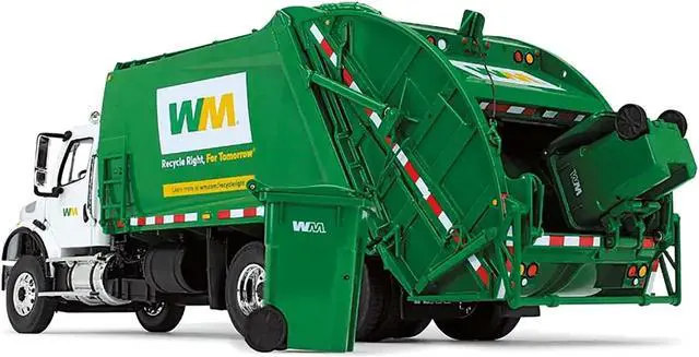 Alt view image 3 of 5 - Freightliner M-2 with McNeilus Rear Loader Garbage Truck "Waste Management" with Garbage Bins 1/34 Diecast Model by First Gear