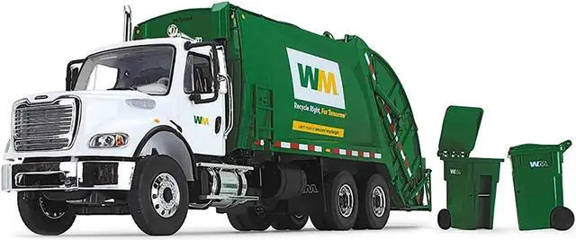 Alt view image 5 of 5 - Freightliner M-2 with McNeilus Rear Loader Garbage Truck "Waste Management" with Garbage Bins 1/34 Diecast Model by First Gear