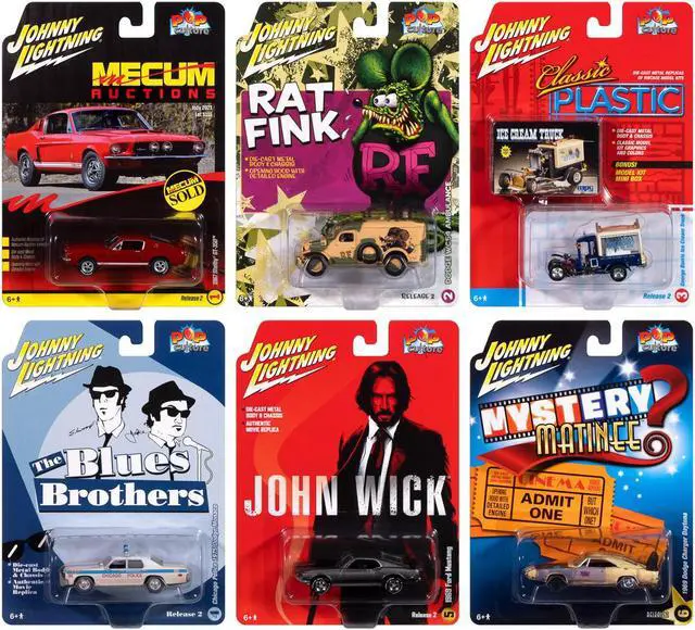 Main image of Pop Culture 2024 Set of 6 Cars Release 2 1/64 Diecast Model Cars by Johnny Lightning